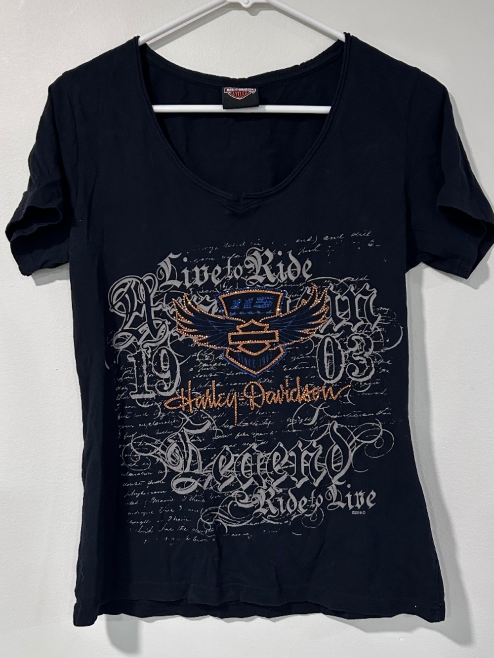 🌺Grizzly Harley Davidson Montana Cotton Tee With Rhinestones